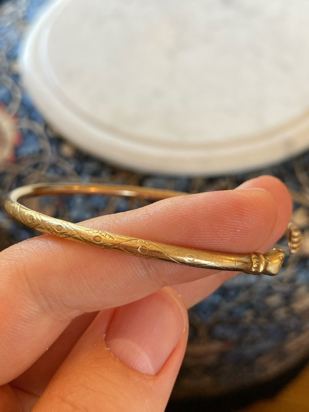 Rare Antique Victorian Figa Fist Snake Diamond Engraved Brass Bypass Bracelet - Picture 5 of 17